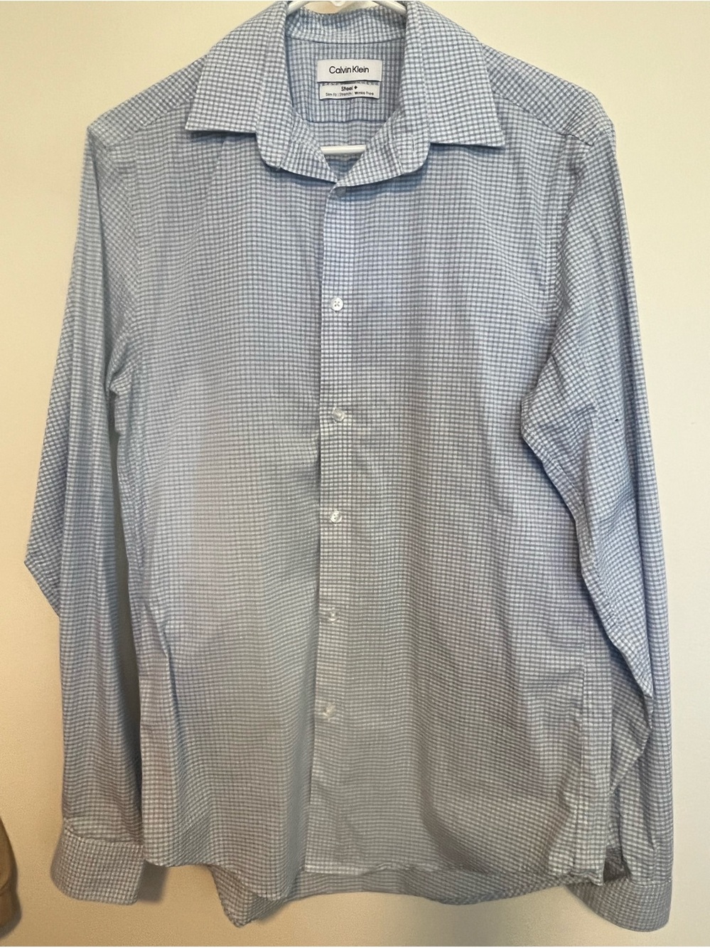 Calvin Klein Men's Blue Micro-Check Dress Shirt